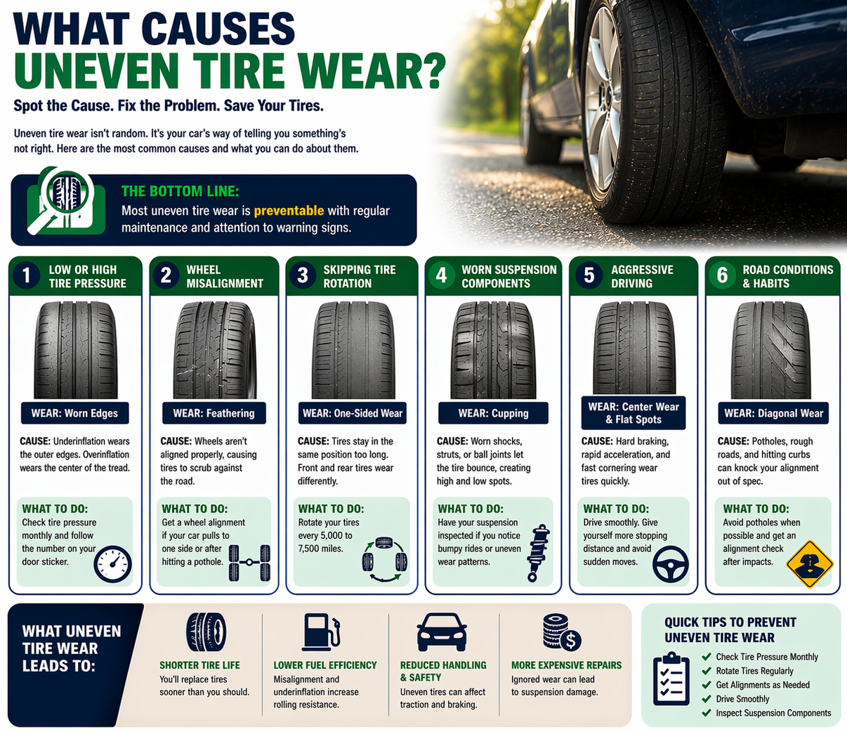 what causes uneven tire wear infographic